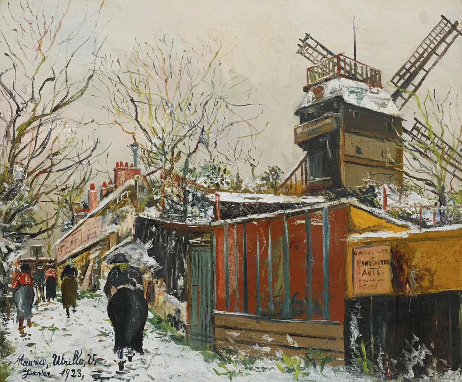 Le Moulin de la Galette à Montmartre sotto la neve